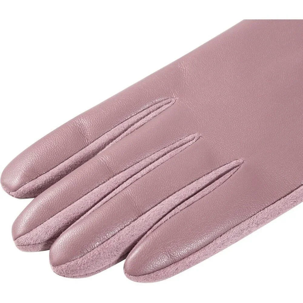 Women's Winter Leather Gloves Touch Screen Wool Lined Warm Suede Light Purple